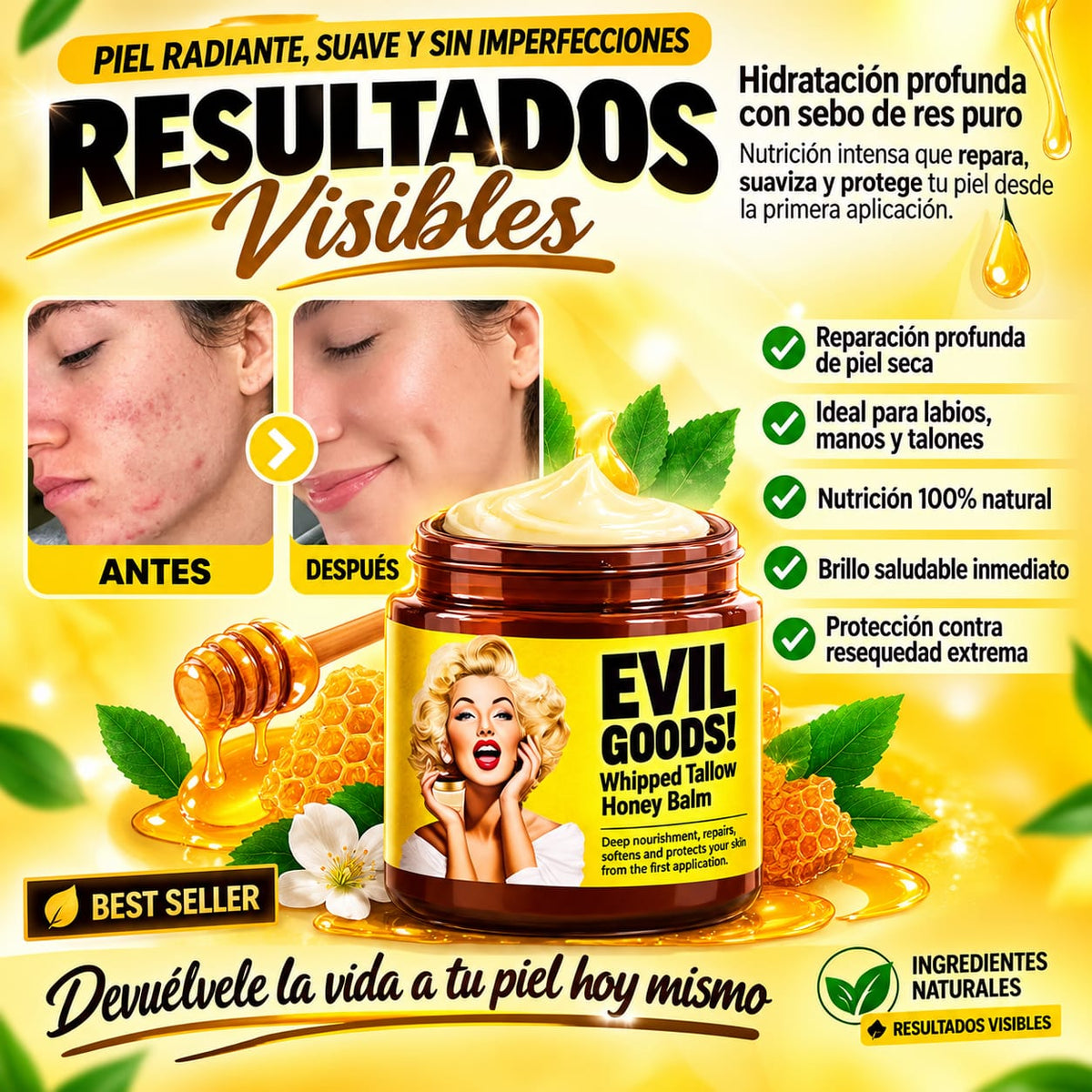 EVIL GOODS / SEBO DE RES + MIEL NATURAL: UNA COMBINACIÓN PERFECTA PARA HIDRATAR PROFUNDAMENTE TU PIEL